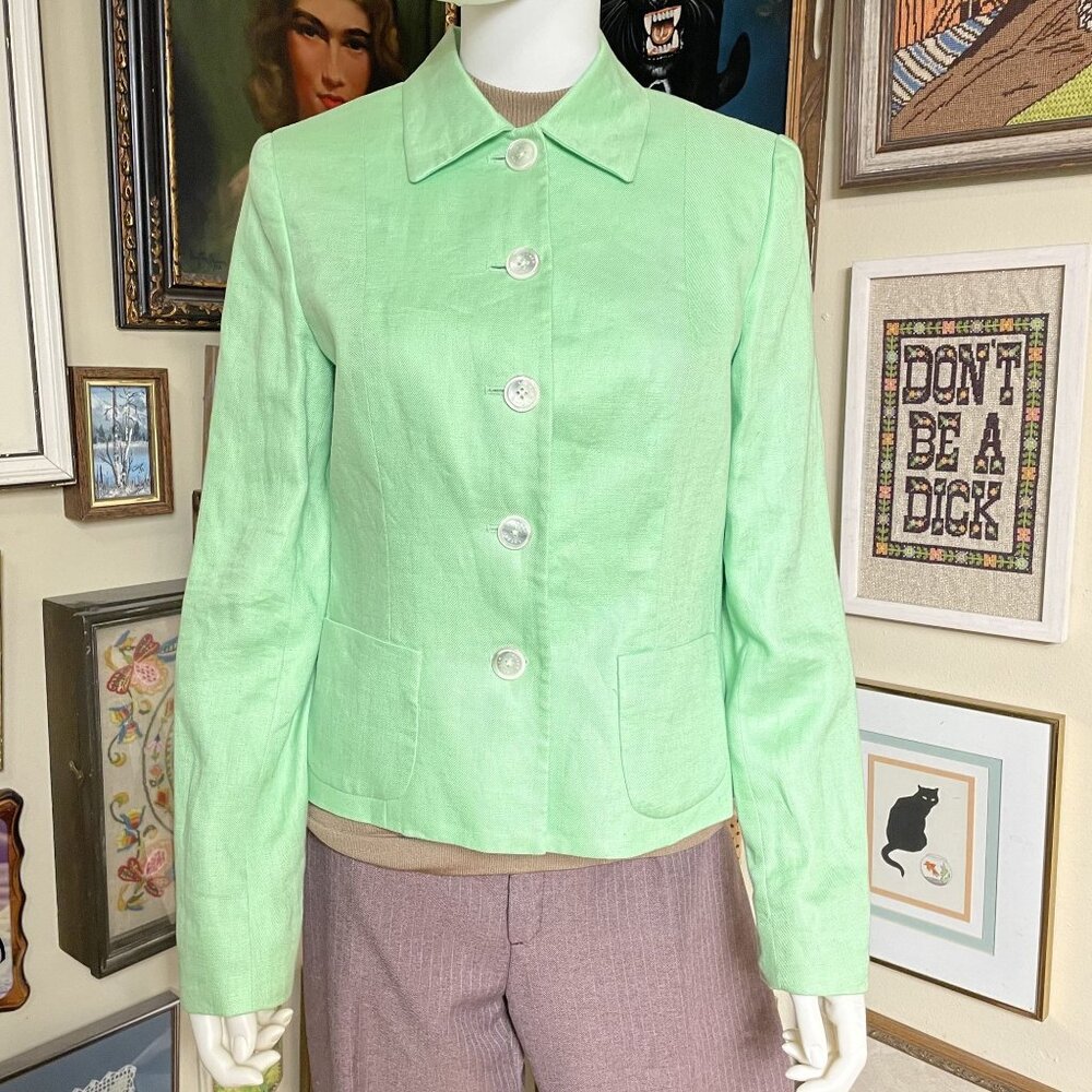 Lauren Ralph Lauren Pale Green Linen Blend Button Front Womens Jacket Size M